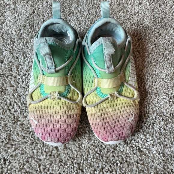 Girls Puma Rainbow Rift slip on running sneakers Pink & Yellow Sneakers Size 8 - Picture 2 of 10
